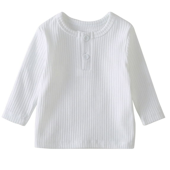 Mikilon Solid Color Knitted Tops for Kids Spring and Fall Round Neck Long Sleeve Blouses Versatile Undershirts/Single Wear Tops ,Size 6 Months-9 Years