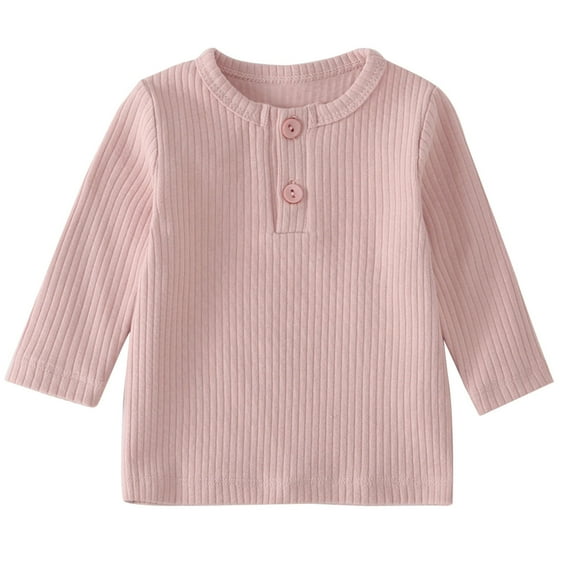 Mikilon Solid Color Knitted Tops for Kids Spring and Fall Round Neck Long Sleeve Blouses Versatile Undershirts/Single Wear Tops ,Size 6 Months-9 Years