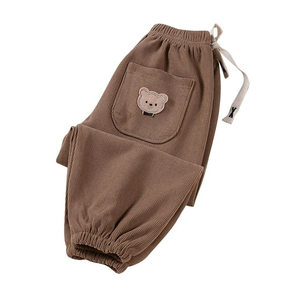 Mikilon Spring Boys and Girls Corduroy Pants Size 3-12 Years Casual Cute Graphic Print Long Pants Comfortable Drawstring Pants