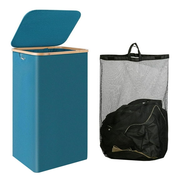Storage, Dirty Clothes Basket Household Dirty Clothes Basket Bamboos Wooden Handle With Lid Storage Basket Nordic Plain Bathroom Household Bamboos Cloth Laundry Basket, Navy