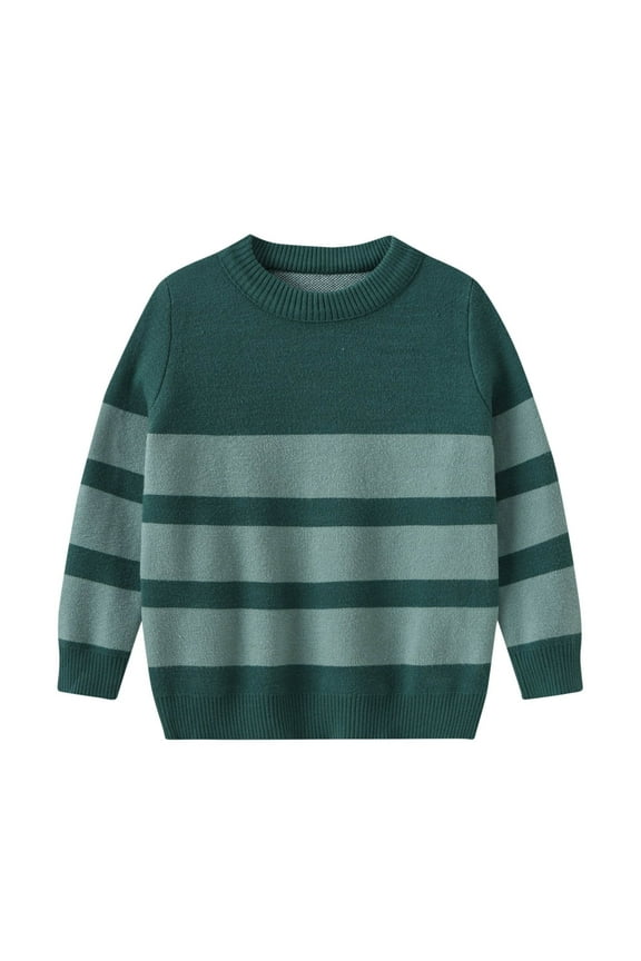 Striped Sweater for Boys Patchwork Color Round Neck Long Sleeve Sweaters Fall Versatile Knitted Tops ,Size 3-10 Years