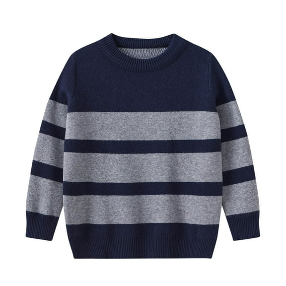 Fesfesfes Striped Sweater for Boys Patchwork Color Round Neck Long Sleeve Sweaters Fall Versatile Knitted Tops ,Size 3-10 Years