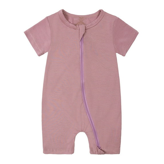 Mikilon Summer Baby Boy Romper Solid Color Round Neck Long Sleeve ‌Rompers Comfortable Zipper Rompers ,Size 3 Months-18 Months