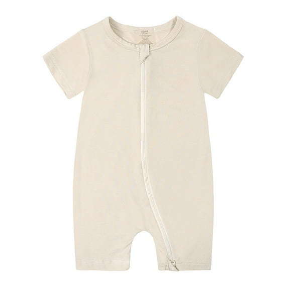 Mikilon Summer Baby Boy Romper Solid Color Round Neck Long Sleeve Rompers Comfortable Zipper Rompers ,Size 3 Months-18 Months