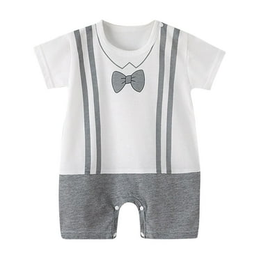 Mikilon Summer Babys Rompers Comfortable Round Neck Short Sleeve ‌Rompers Patchwork Color Bow Printed Rompers ,Size 0 Month-18 Months