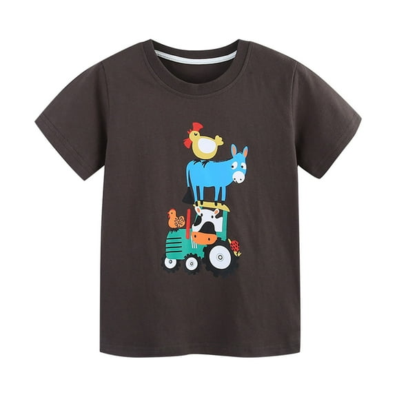 Fesfesfes Summer Car Print Short Sleeve Shorts for Boys Casual Thin Round Neck Tops/Blouses,Size 2-8 Years