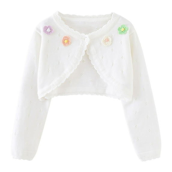 Mikilon Sweaters for Girls Size 12 Months-6 Years Comfortable Solid Color Long Sleeve Cardigan Sweaters Button-Up Knitted Sweaters Spring and Fall Fashion Cutout Clothes