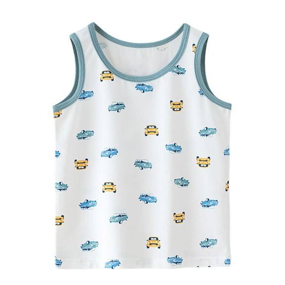 Mikilon Tees For Kids Summer Sleeveless Solid Graphic Pullover T-Shirt Round Neck Crop Top for Cool Girls and Boys Tank Top 2-9Y(Light Blue,7-8 Years)