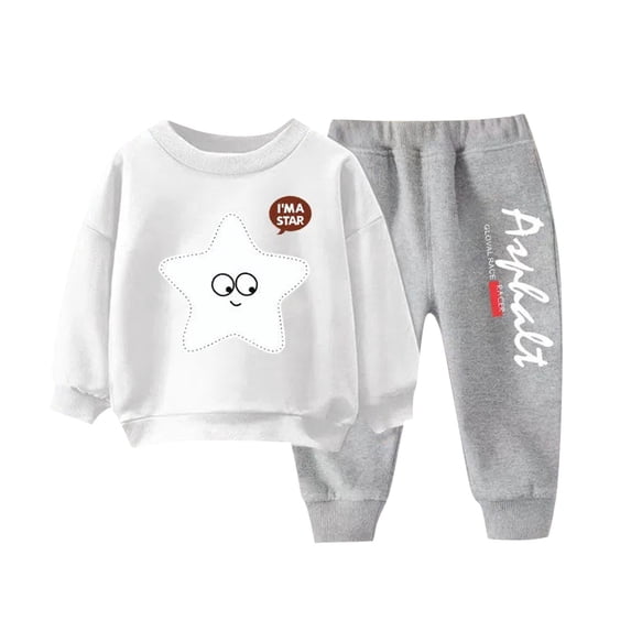 Mikilon Thicken Sweat Sets for Kids Size 3-9 Years Round Neck Long Sleeve Sweatpants Elastic Waist Wide Leg Pants Fall and Winter Thermal Outfit Sets