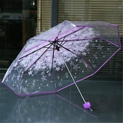 Three Fold Umbrella, Clear Cherry Blossom Folding Sunshade Rain Umbrellas, Compact Umbrellas for Rain Purple