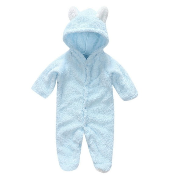 Mikilon Toddler Baby Boys Girls Color Plush Cute Bear Ears Winter Keep Warm Jumpsuit Romper Pajama Onesie for Baby Girls 3-6 Months Blue 2023 Deal