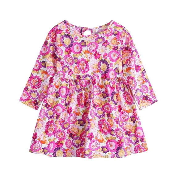 Mikilon Toddler Girl Dress Kids Long Sleeve Cotton Casual Cute Playwear Dresses Fall Soft Clothes