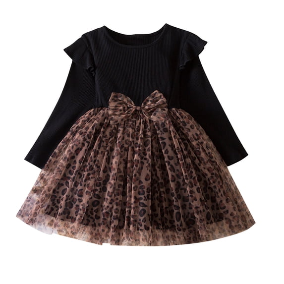 Mikilon Tulle Dress for Girls Size 2-7 Years Lightweight Patchwork Color Long Sleeve Princess Dress Comfortable Stretchy Waist Dress Ruffled Sweet Adorable Clothes