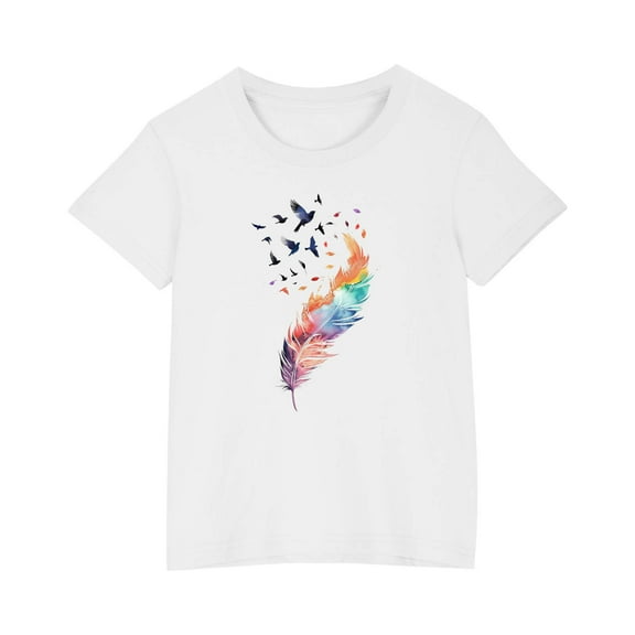 Fesfesfes Unisex Kids' Animal Print Tee Breathable Round Neck Short Sleeve Top with Spring/Summer Toddler Outdoor T-shirt for Boys Girls 3-10Years (White,5 Years)