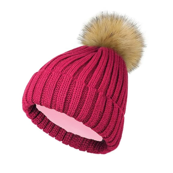 Mikilon Unisex Puffball Knitted Plus Velvet Hats Functional Versatile Thicken Skiing Hats Outdoor Warm Hats