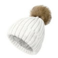 thumbnail image 1 of Mikilon Unisex Puffball Knitted Plus Velvet Hats Functional Versatile Thicken Skiing Hats Outdoor Warm Hats, 1 of 2