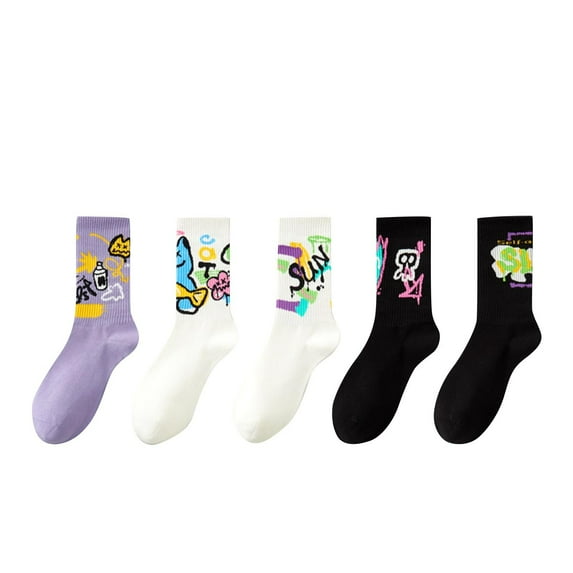 Mikilon Unisex Socks Mid-tube Socks Trendy Personality Skateboard Socks Fashion Print Ankle Socks