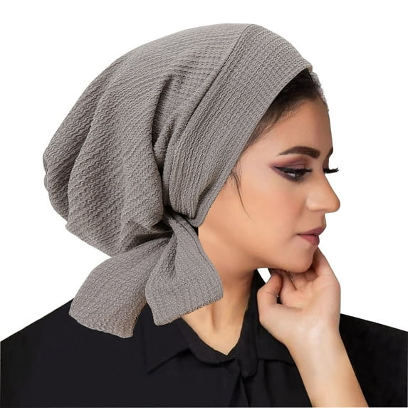 Fesfesfes Wavy Women's Hat Solid Color Crystal Linen Long Tail Headscarf Cap Comfortable Warm Hats