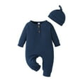 thumbnail image 1 of Mikilon Winter Knitted Rompers for Baby Solid Color Round Neck Long Sleeve ‌Rompers Casual Comfortable Rompers with a Hat, 1 of 3