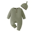 thumbnail image 1 of Mikilon Winter Knitted Rompers for Baby Solid Color Round Neck Long Sleeve ‌Rompers Casual Comfortable Rompers with a Hat, 1 of 3