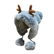 Mikilon Winter Plus Velvet  Hats for Women Solid Color Pom-Pom Thicken Warm Hats Outdoor Puffball Thermal Hats