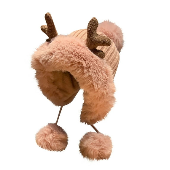 Fesfesfes Winter Plus Velvet ‌Hats for Women Solid Color Pom-Pom Thicken Warm Hats Outdoor Puffball Thermal Hats