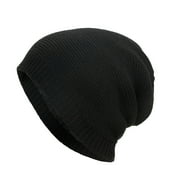Mikilon Winter Solid Color Knitted Warm Hats for Men Plus Velvet and Thicken Thermal Hats Comfortable Round Top Hats
