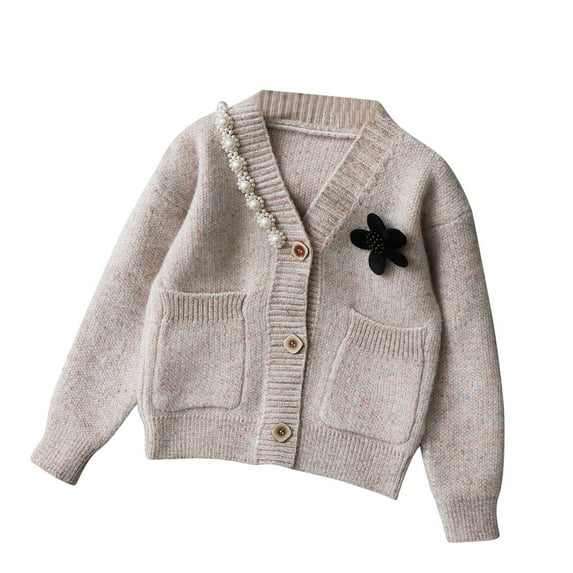 Mikilon Winter Sweaters for Girls Size 5-11 Years Solid Color Graphic Long Sleeve Button-Up Cardigan Sweaters Fall and Winter Thermal Knitted Sweaters