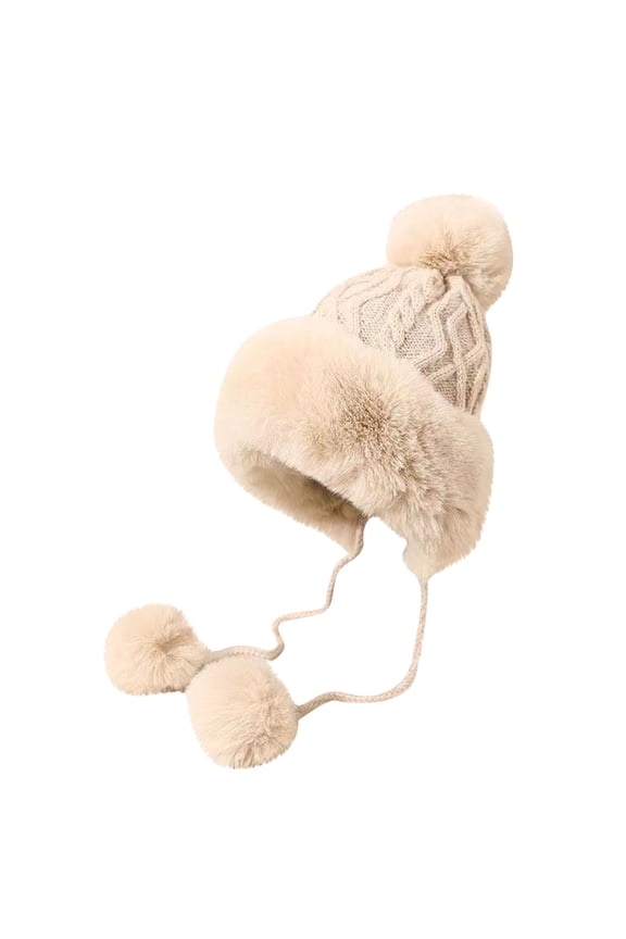 Winter Women Plus Velvet Hats Solid Color Pom-Pom Thicken Warm Hats Outdoor Puffball Thermal Hats