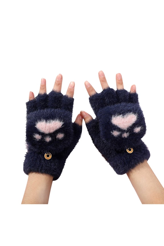 Winter Women's Students Gloves Plus Velvet and Thicken Gloves Solid Color Cute Grphic Embroidered Warm Gloves