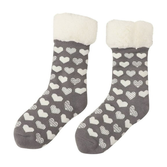 Mikilon Winter Women's Thicken Warm Socks Snowflakes Print Plus Velvet Socks Christmas Casual Middle Tube Socks
