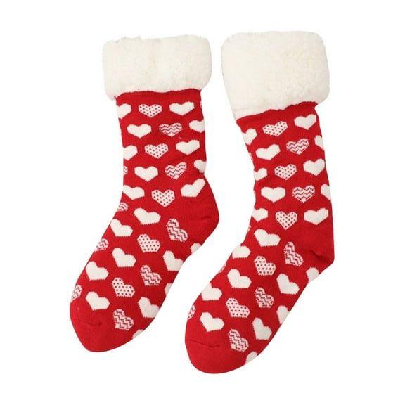Mikilon Winter Women's Thicken Warm Socks Snowflakes Print Plus Velvet Socks Christmas Casual Middle Tube Socks
