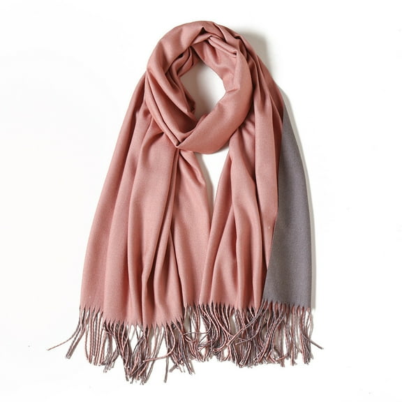 Mikilon Woman Winter Scarf Patchwork Color Fringe Shawl Scarf Two Tone Tassel Long Scarf Thicken Warm Scarf
