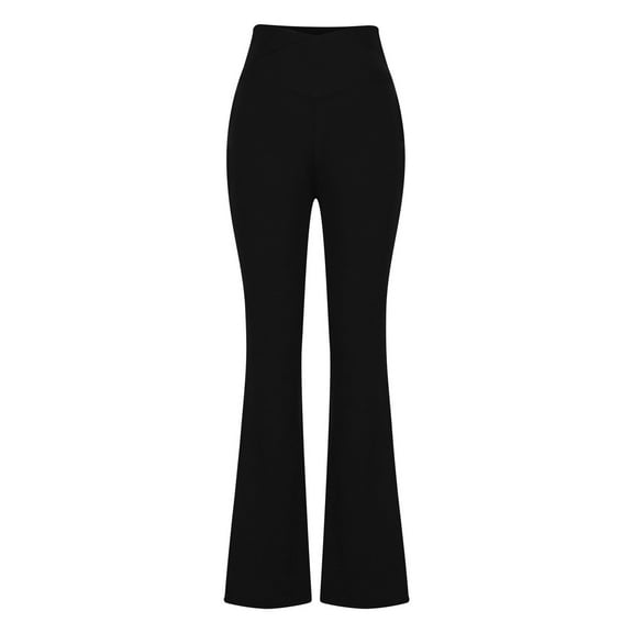 Mikilon Women Black Leggings Waisted Abdominal Lifting Yoga Pants High Waisted Flared Pants Soft Casual Pants