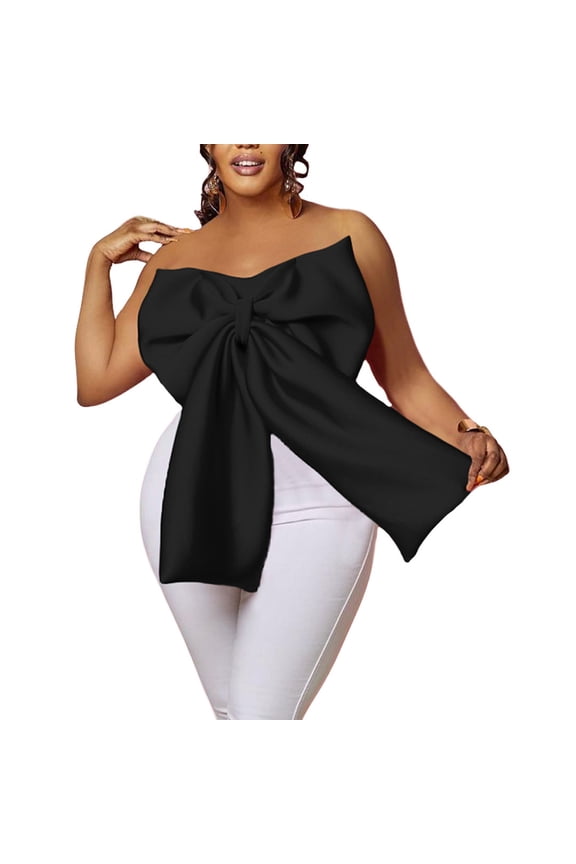 Mikilon Women Bowknot Bralette Tops Solid Color off Shoulder Blouse