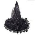 thumbnail image 1 of Mikilon Women Halloween Black Witch Hats Starts Print Peaked Hats Fashion Lace Party/Performance Hats, 1 of 3