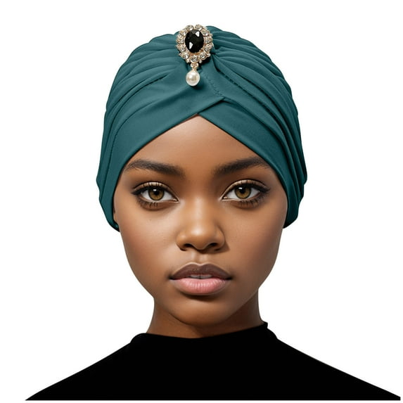 Mikilon Women New Elastic Neck Caps Solid Color Fringe Hats Indian Style Gemstone Decoration Hat