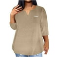 thumbnail image 1 of Mikilon Women Plus Size V-Neck Tops Summer Casual Loose 3/4 Sleeve Blouses Solid Color Shirts, 1 of 5