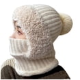 thumbnail image 1 of Fesfesfes Women Pom-Pom Knitted Hats Solid Color Protective Warm Hats Comfortable Thicken Hats, 1 of 3