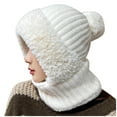 thumbnail image 1 of Mikilon Women Pom-Pom Knitted Hats Solid Color Protective Warm Hats Comfortable Thicken Hats, 1 of 3