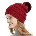 thumbnail image 1 of Mikilon Women Pom-Pom Warm Hat Plus Velvet and Thicken Knitted Hats Outdoorsy Functional Casual Thermal Hats, 1 of 2