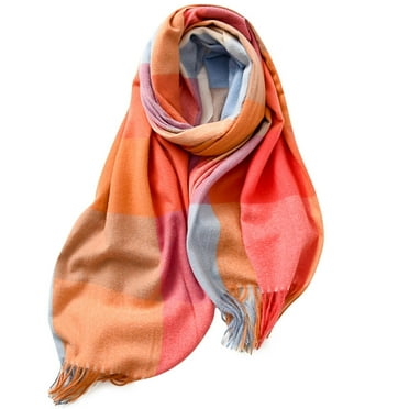 Mikilon Women Thicken Warm Scarf Fashionable Soft Skin Friendly Scarf Comfortbale Versatile Double Layer Plaid Scarf