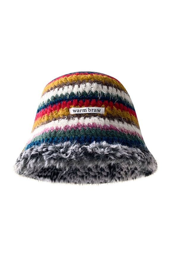 Women Winter Colorful Knitted Hats Vintage Stylish Versatile Drawstring Warm Hats Ear-Protection Thicken Thermal Hats