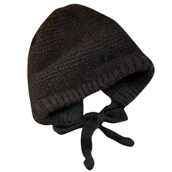 Fesfesfes Women Winter Drawstring Hats Solid Color Knitted Warm Hats Comfortable Ears-Protection Pom-Pom Thermal Hats