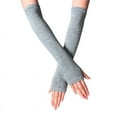 thumbnail image 1 of Mikilon Women Winter Solid Color Long Fingerless Gloves Wrist Arm Hand Warmer Knitted Gloves Windproof Thermal Gloves, 1 of 3