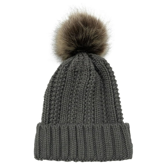 Mikilon Women Winter Thick Knitted Pom-Pom Hats Solid Color ‌Plus Velvet Hats Comfortable Fsahion Warm Hats