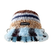 Mikilon Women Winter Warm Fishermans Hats Patchwork Color Knitted Thicken Hats Versatile Colorful Thermal Hats