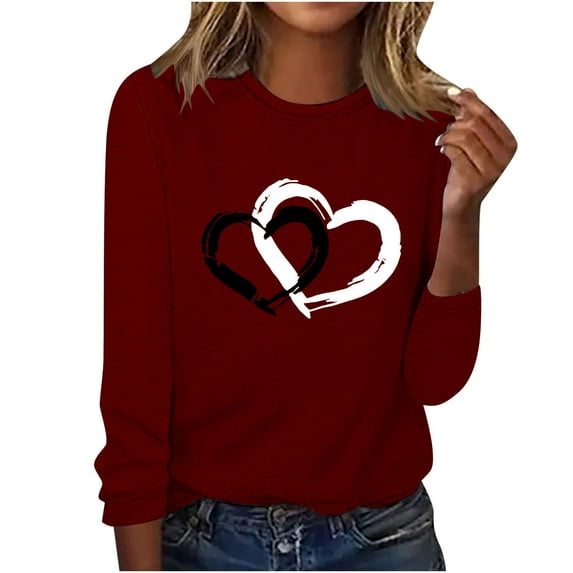 Mikilon Women's 3/4 Sleeves Sweatshirts Fashion Graphic Print Blouse Round Neck Casual Tops