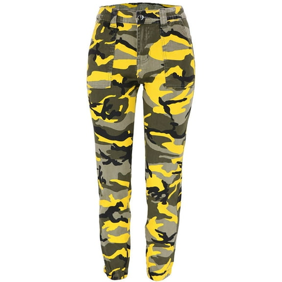 Elainilye Women's Casual Jeans Fashion Camouflage Overalls Hip-hop Pants Street Loose Jeans Trousers Denim Pant Skinny Jeans for Women Mid Rise Yellow M 2023