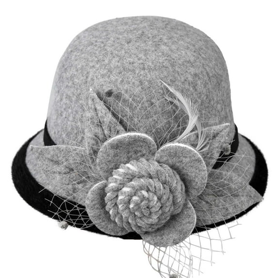 Mikilon Women's Elegant Wintage Hats Fashion Ornamental Tulle Flowers Hats Patchwork Color Warm Round Top Hats